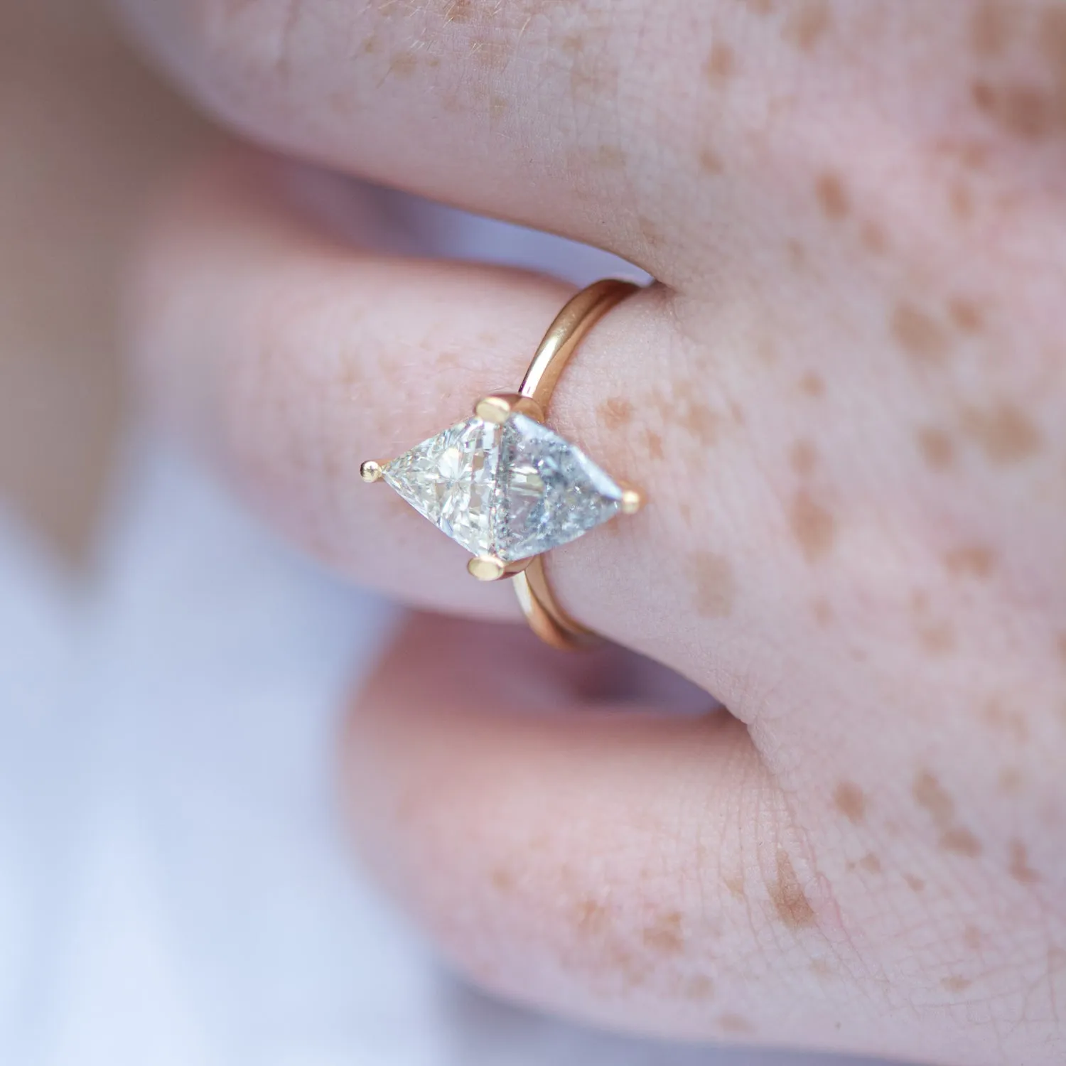 Two Tone Diamond Rhombus Engagement Ring - White and Grey Trillions