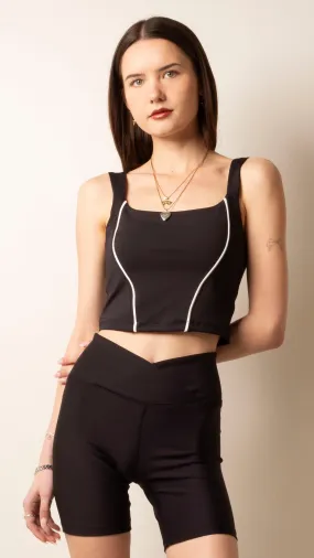 V Waist Biker Short - Black/White