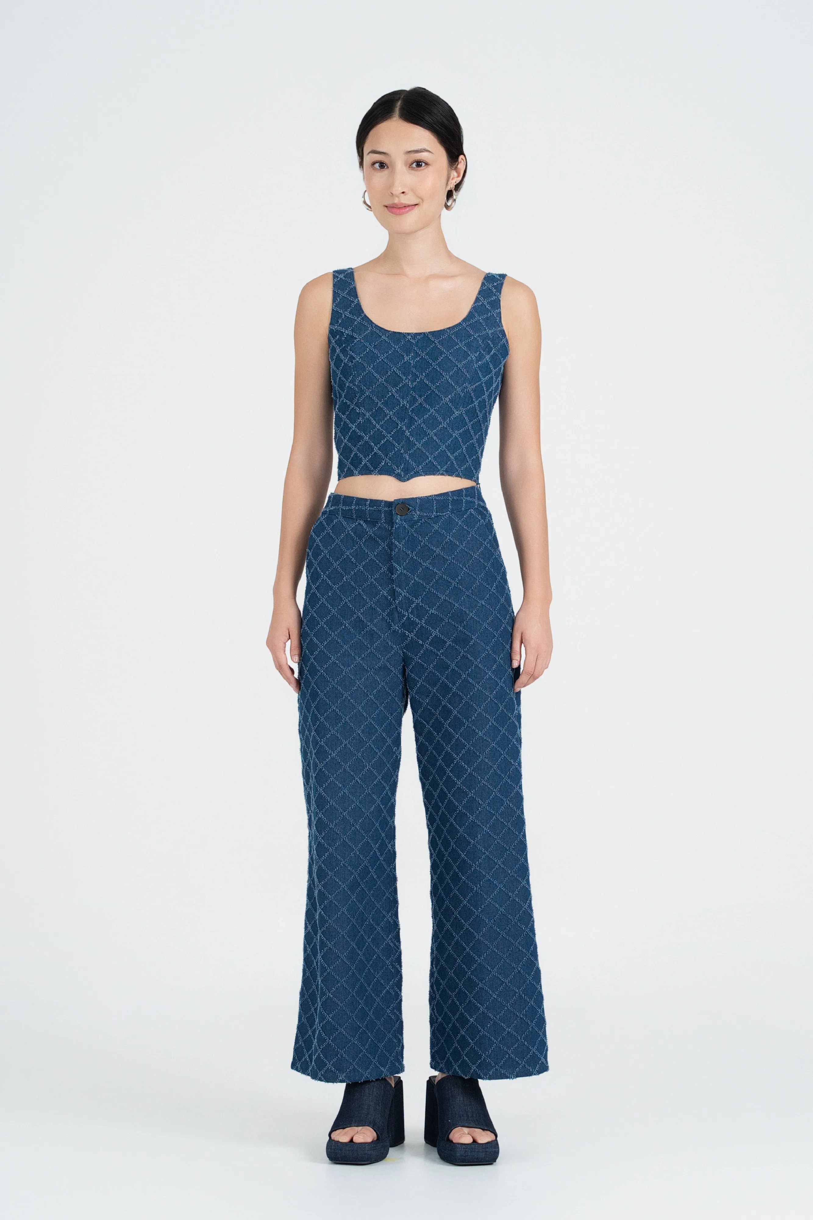 Vera Embossed Denim Crop Top