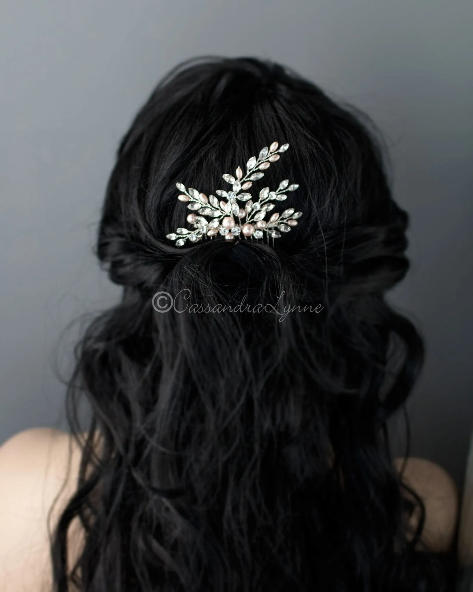 Wedding Hair Comb with Blush Pearls