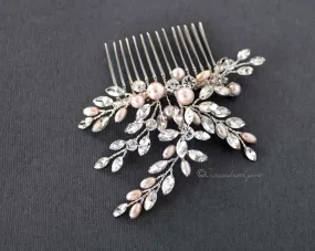 Wedding Hair Comb with Blush Pearls