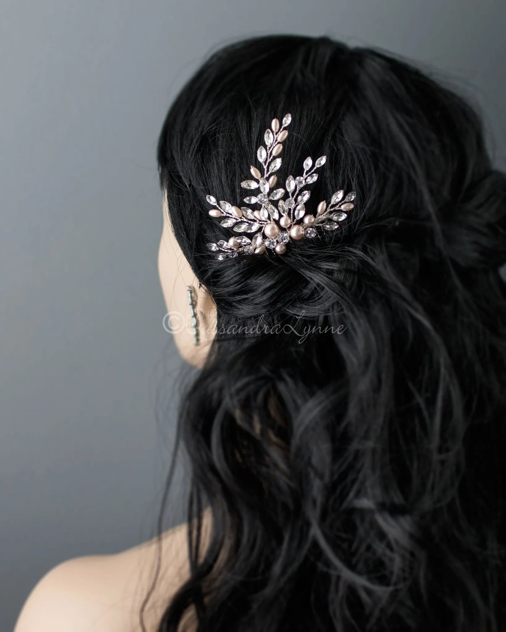 Wedding Hair Comb with Blush Pearls