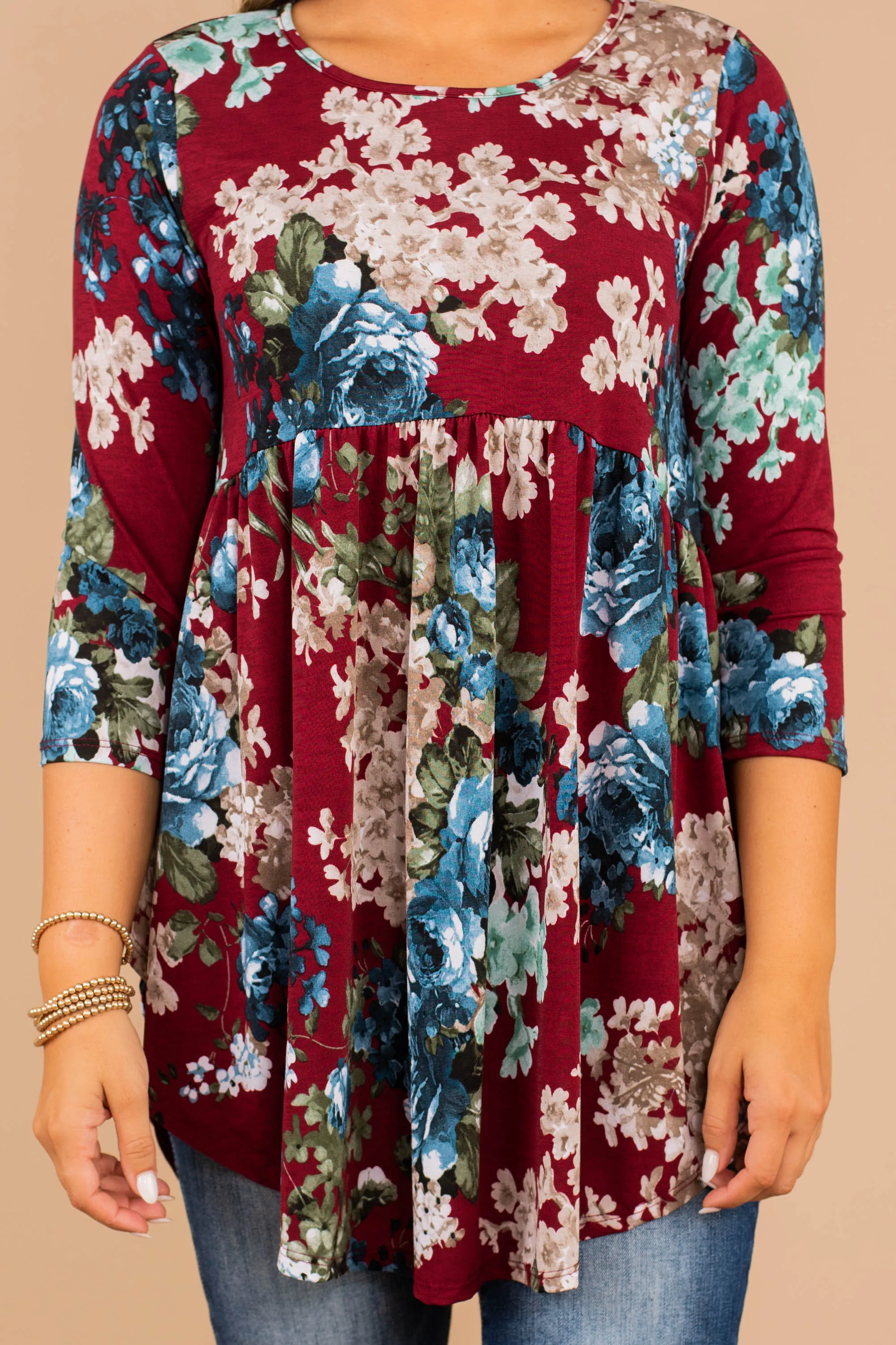 Whatever Happens Burgundy Red Floral Tunic