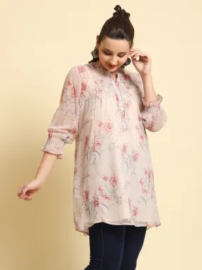 Women Baby Pink Floral Printed Tunic