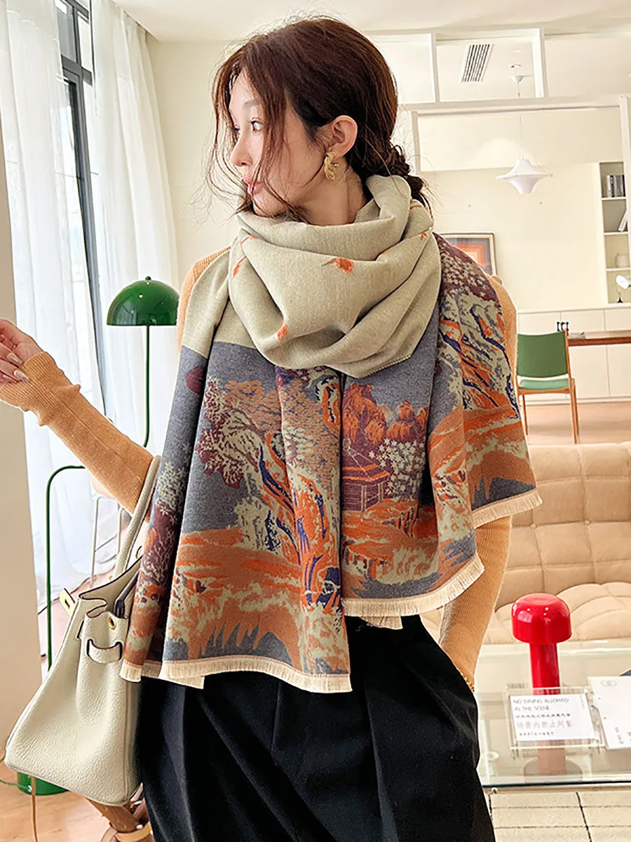 Women Vintage Flower Print Winter Scarf Shawl