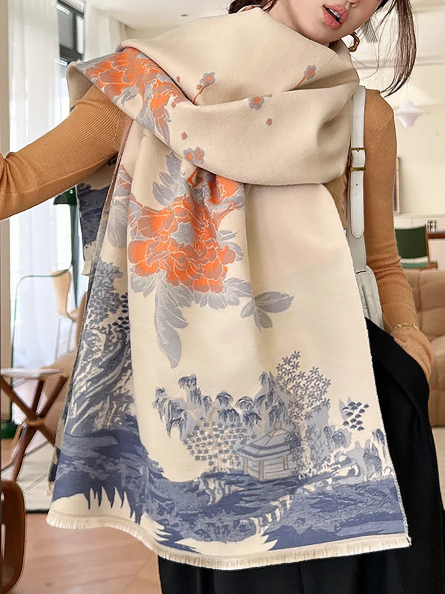 Women Vintage Flower Print Winter Scarf Shawl