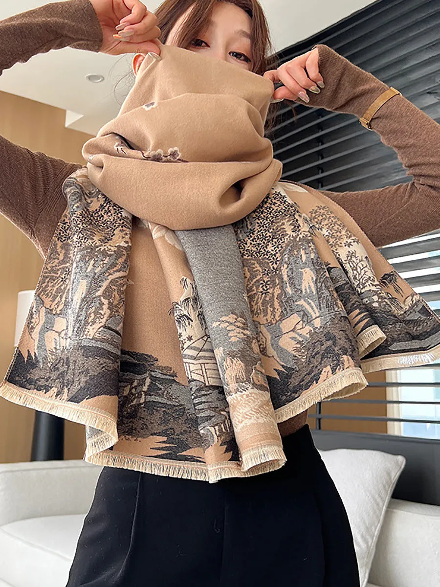 Women Vintage Flower Print Winter Scarf Shawl