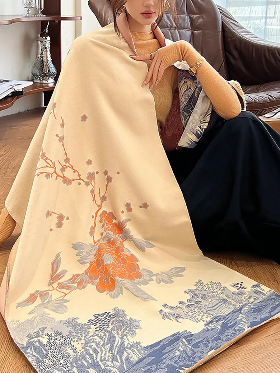 Women Vintage Flower Print Winter Scarf Shawl