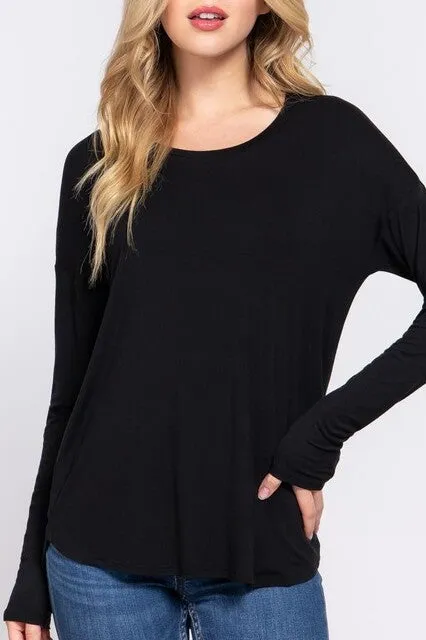 Women's Casual Long Dolman Sleeve Round Neck Tunic Top