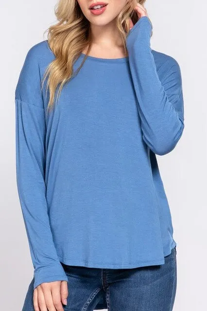 Women's Casual Long Dolman Sleeve Round Neck Tunic Top