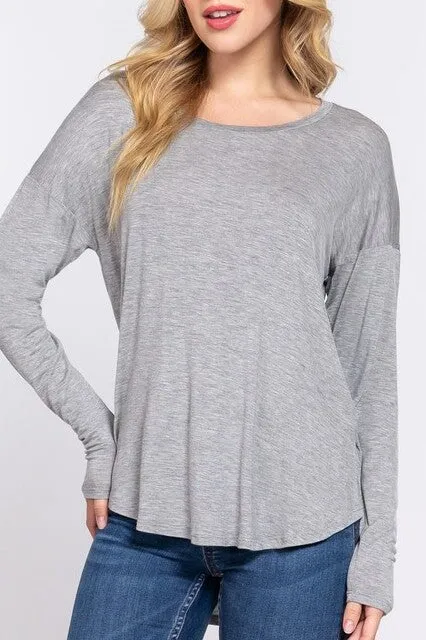 Women's Casual Long Dolman Sleeve Round Neck Tunic Top