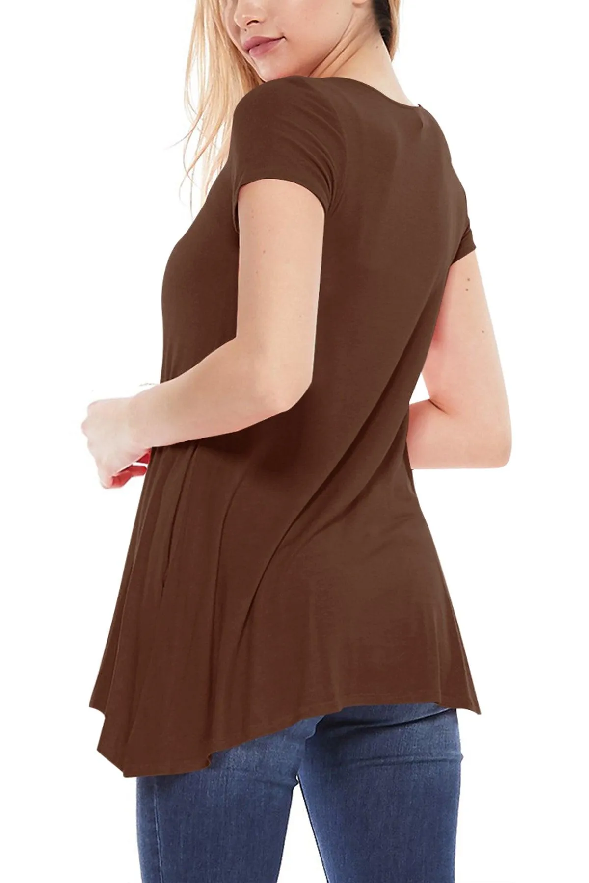 Women's Casual Stretch Loose A-Line Pockets Solid Short Sleeve Tunic Top (Pack of 2)