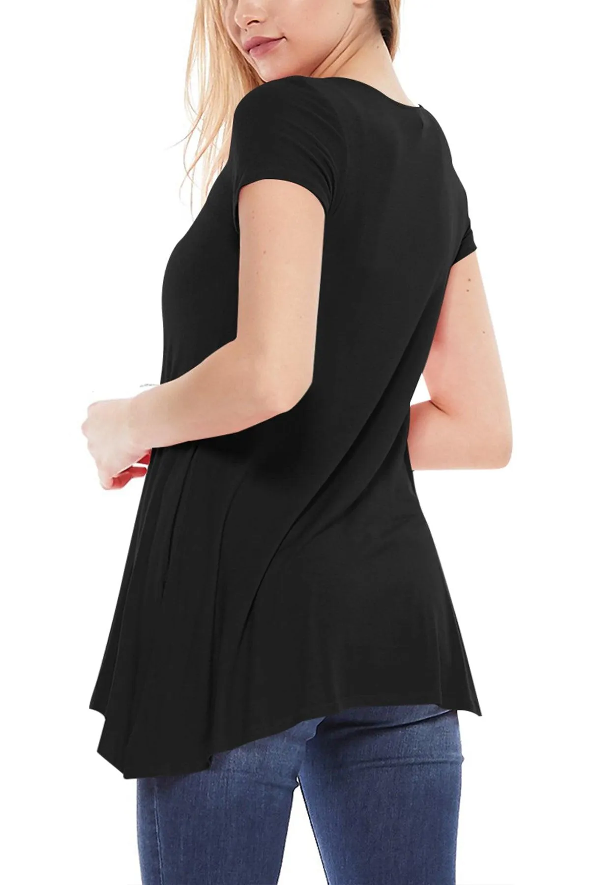 Women's Casual Stretch Loose A-Line Pockets Solid Short Sleeve Tunic Top (Pack of 2)