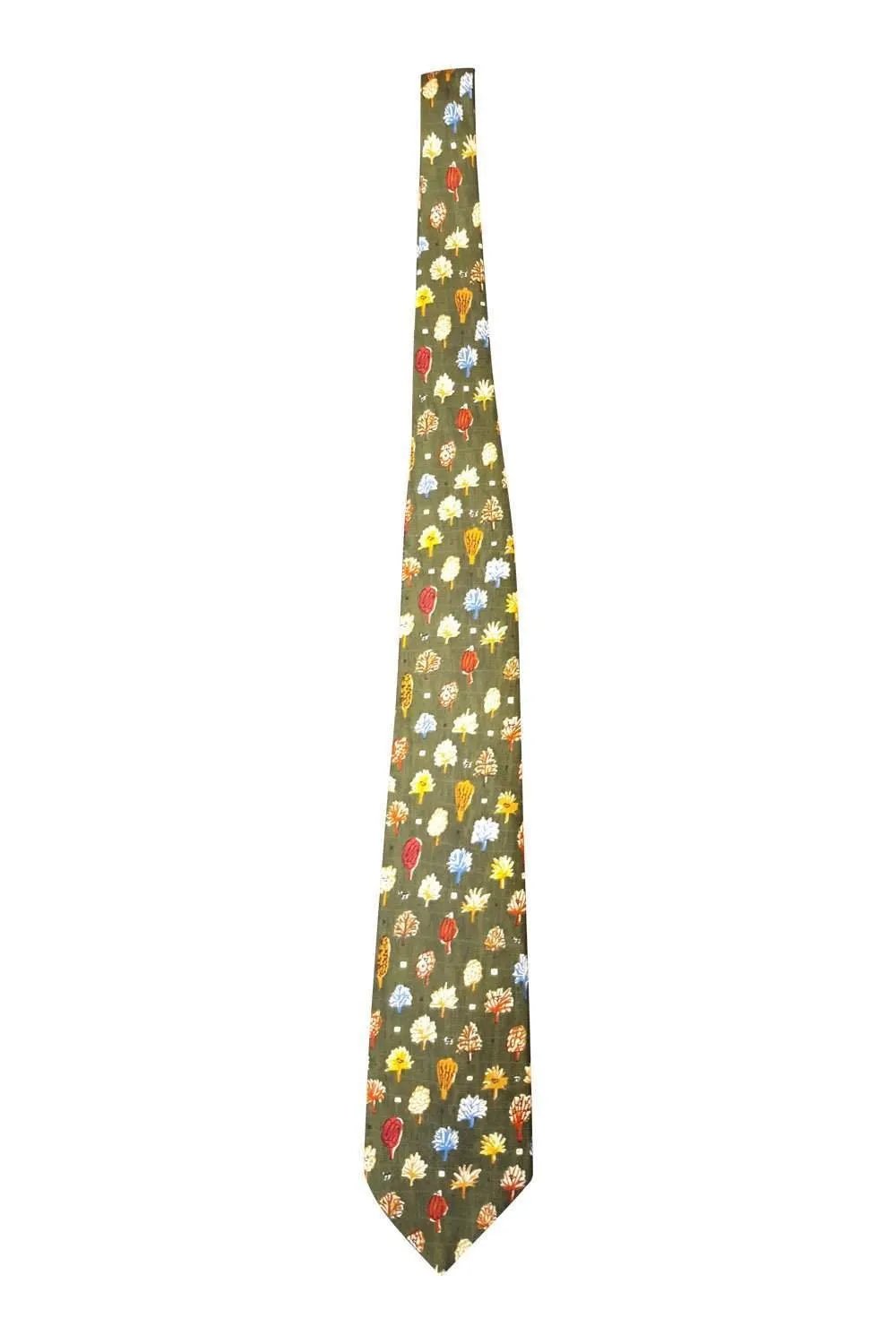 YVES SAINT LAURENT Men's 100% Silk Green Tie Tree Print Repeat (57 L)