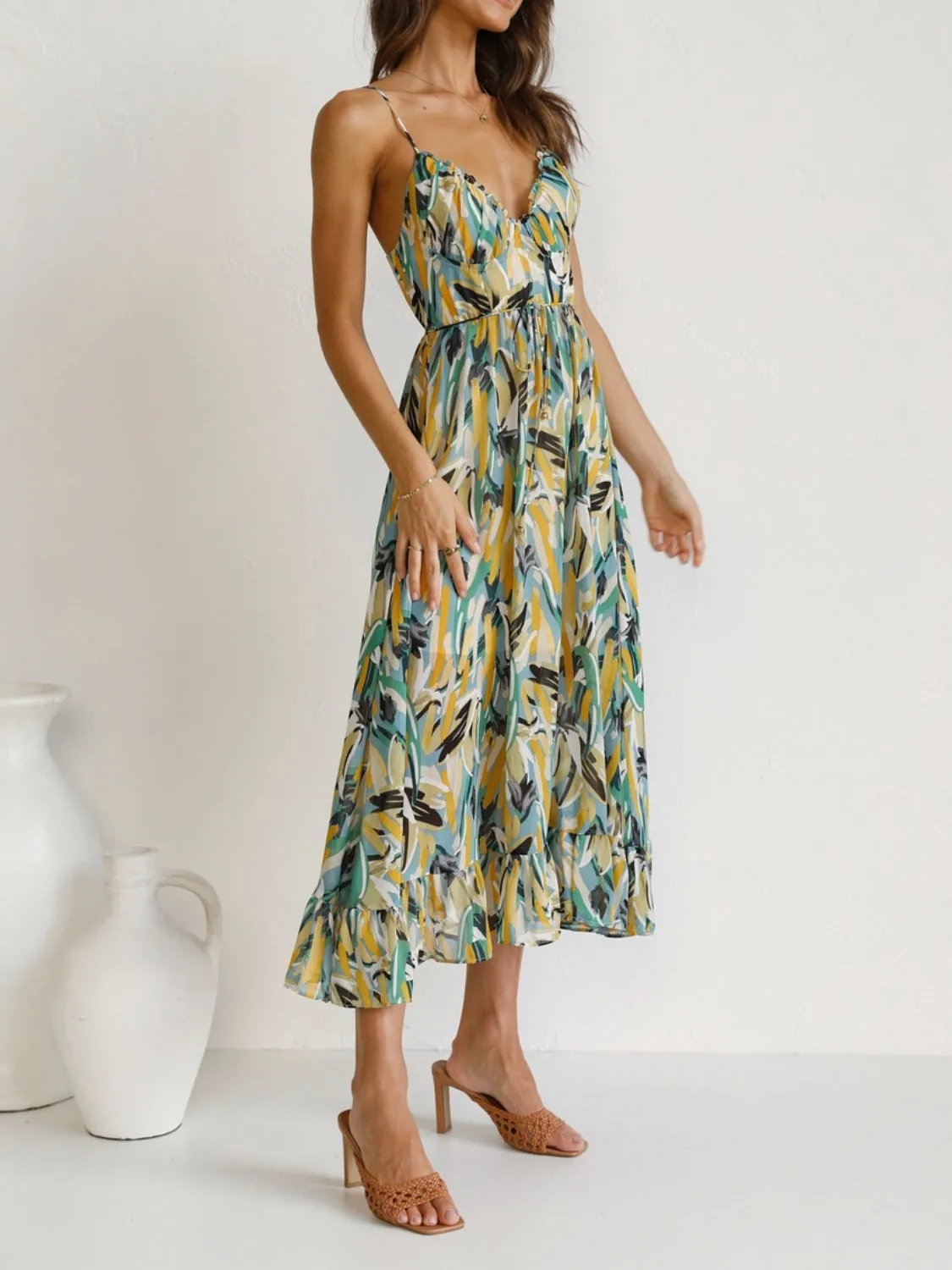 Ärmelloses Midi-Cami-Kleid mit Sunset Vacation-Print