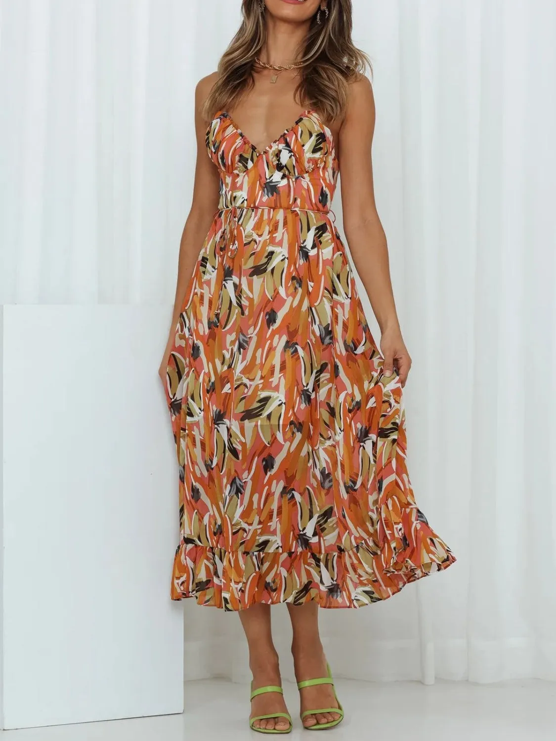 Ärmelloses Midi-Cami-Kleid mit Sunset Vacation-Print