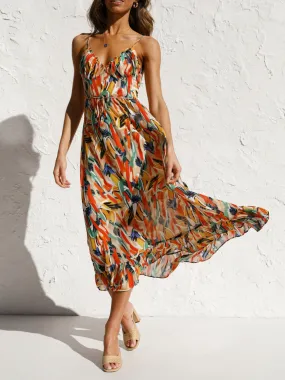 Ärmelloses Midi-Cami-Kleid mit Sunset Vacation-Print