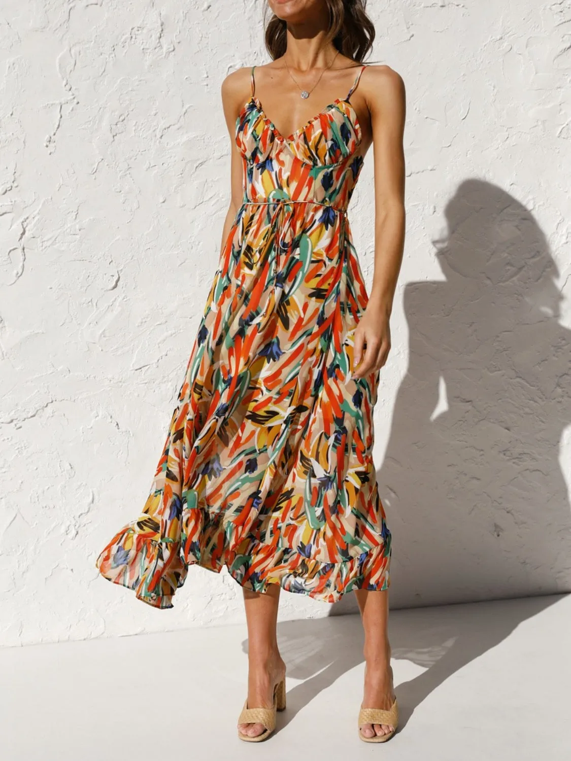 Ärmelloses Midi-Cami-Kleid mit Sunset Vacation-Print